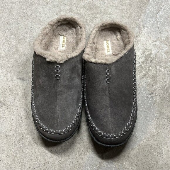 Sorel Falcon Ridge II Slippers Grey Suede Faux Fur Men's Size 9 - Picture 2 of 6